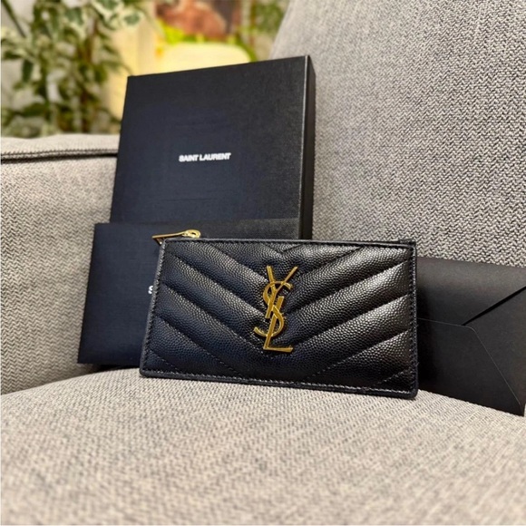Saint Laurent Accessories - Saint Laurent Quilted Black Card Holder with Gold Logo